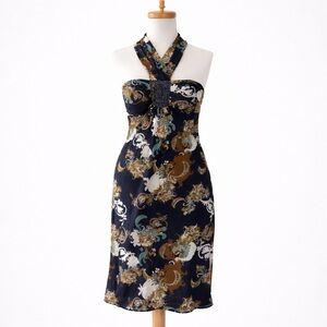 BCBG Paris Silk Halter Dress/Beaded Detail/Cocktail/Vacation